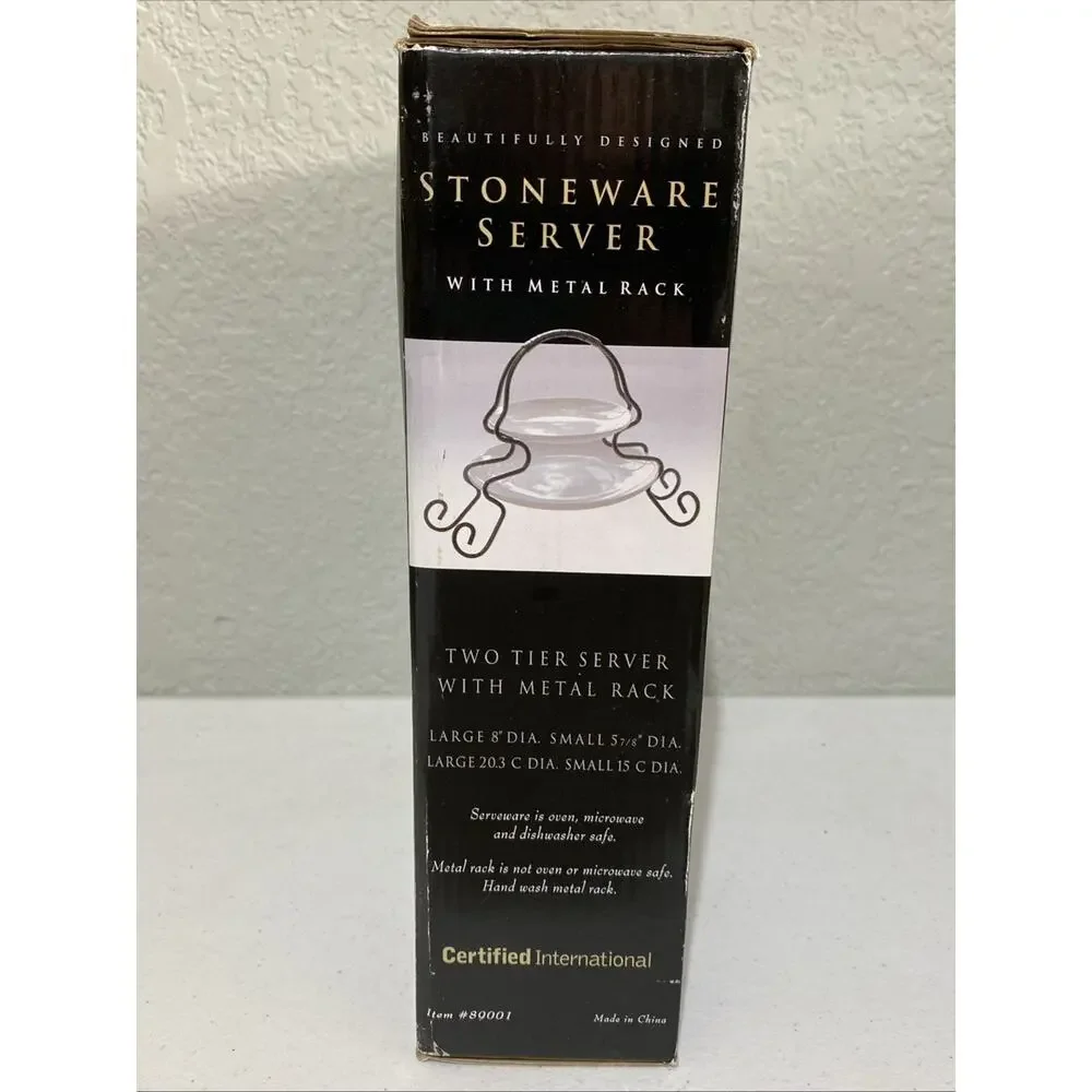 Stoneware Server with Metal Rack 2 Tier White‎ Serving Plates Platters NEW Open